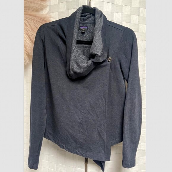 Patagonia Blue Single Button Organic Cotton Wrap Cardigan Sweatshirt Top Size S - Picture 1 of 6